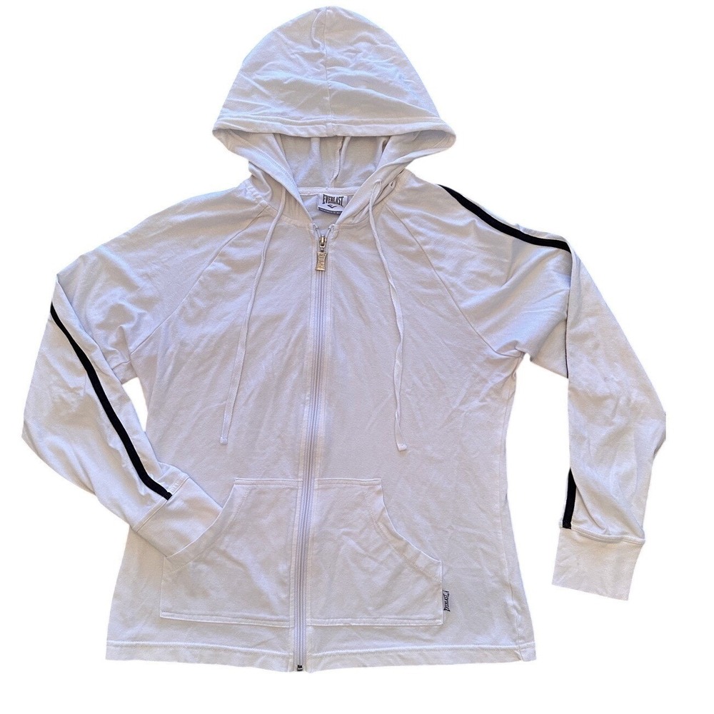 Everlast Zip Up Hoodie Women Large White Black Stripe Activewear Excellent